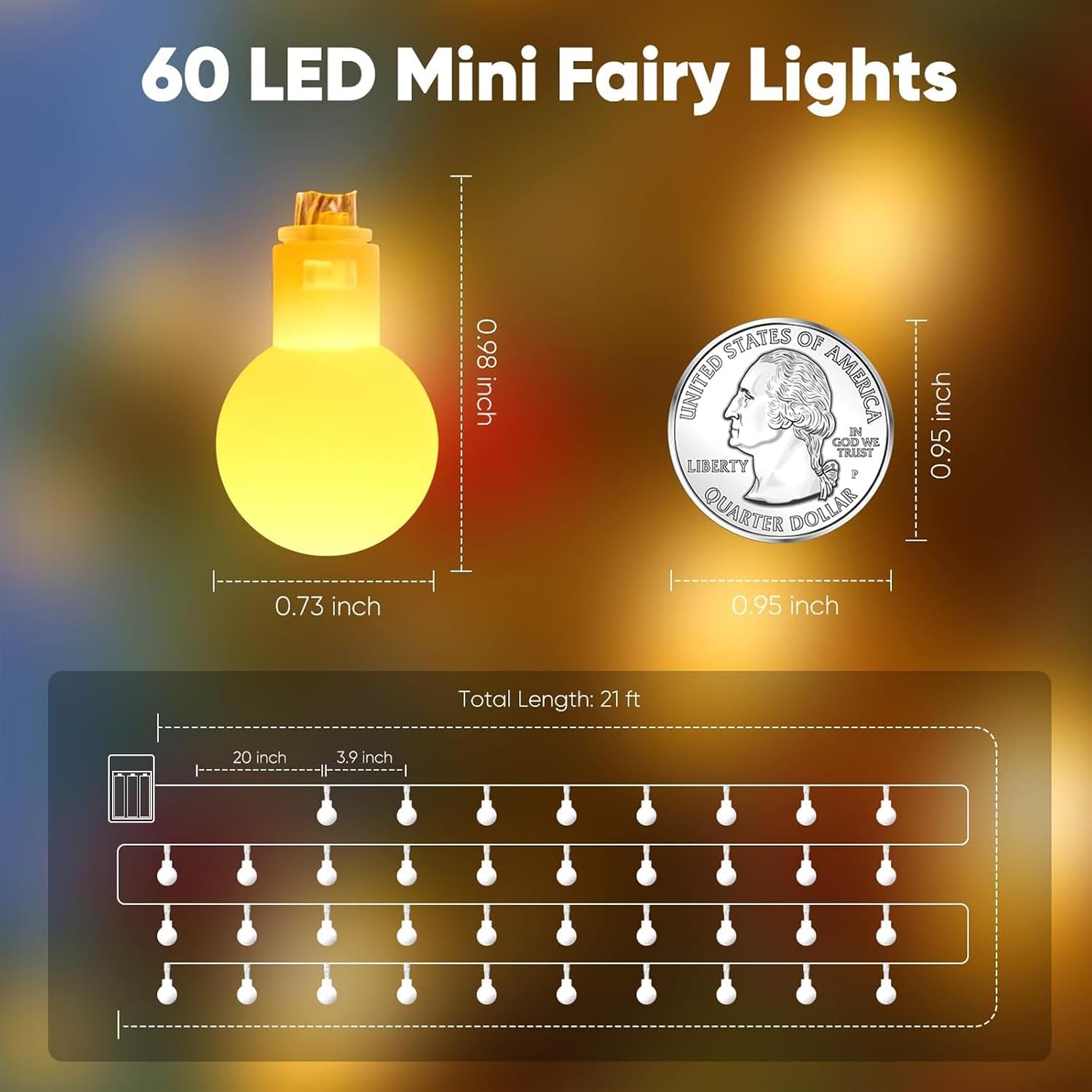 Minetom Battery Operated String Lights, 21FT 60 LED Globe Classroom Lights - Image 2