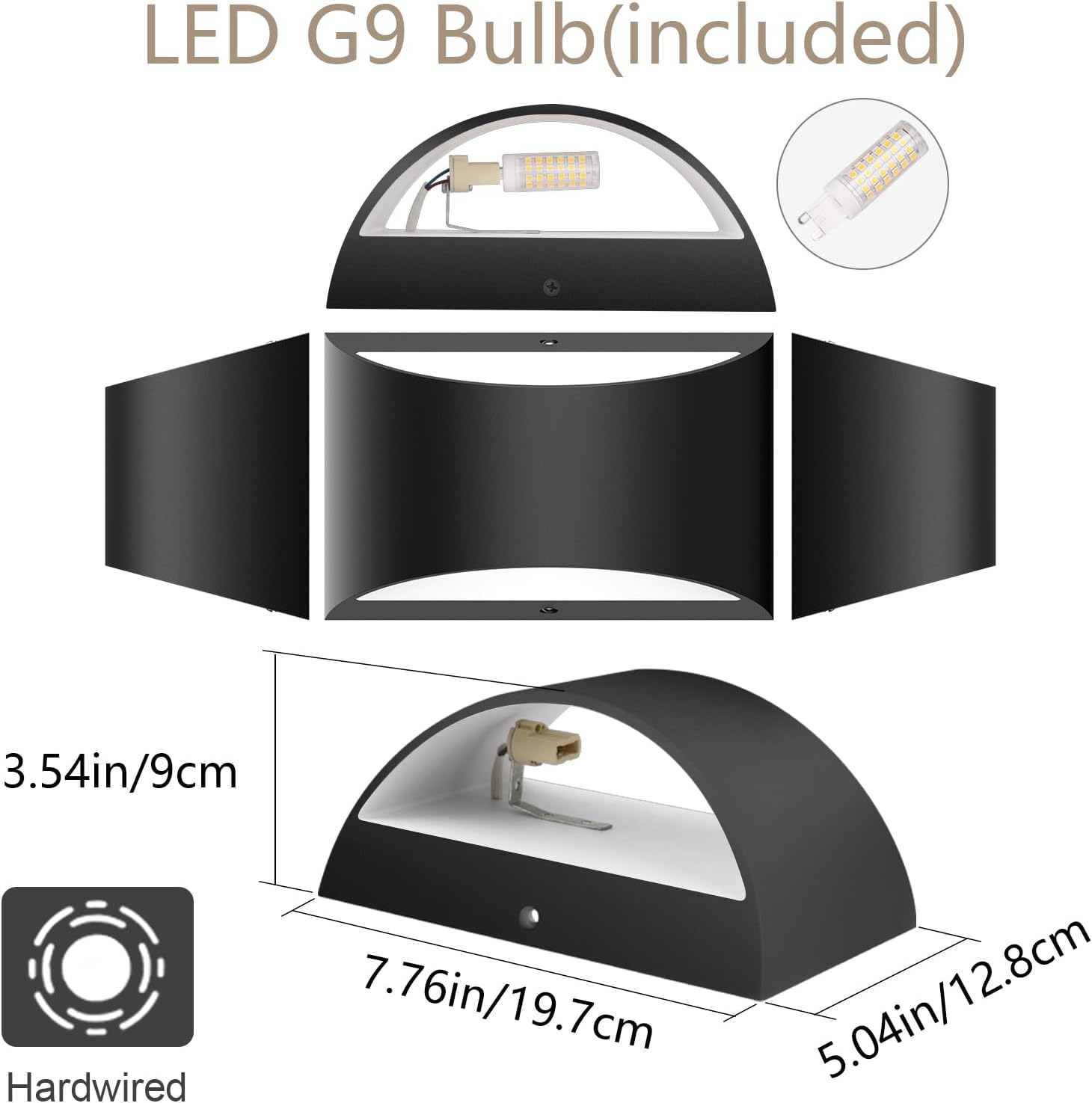 Aipsun Black Modern LED Wall Sconce Hardwired Indoor Wall Lights Set of 2 Up and Down Wall Mount Light for Living Room Bedroom Hallway Corridor Conservatory Warm White 3000K(with G9 Bulbs) - Image 6