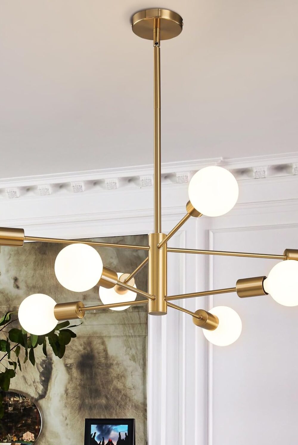 RUIYEY Modern Sputnik Chandeliers Light, 8-Light Gold Dining Room Chandelier Over Table, E26 Mid Century Ceiling Light Fixtures Height Adjustable Hanging Pendant Lighting for Entryway Foyer