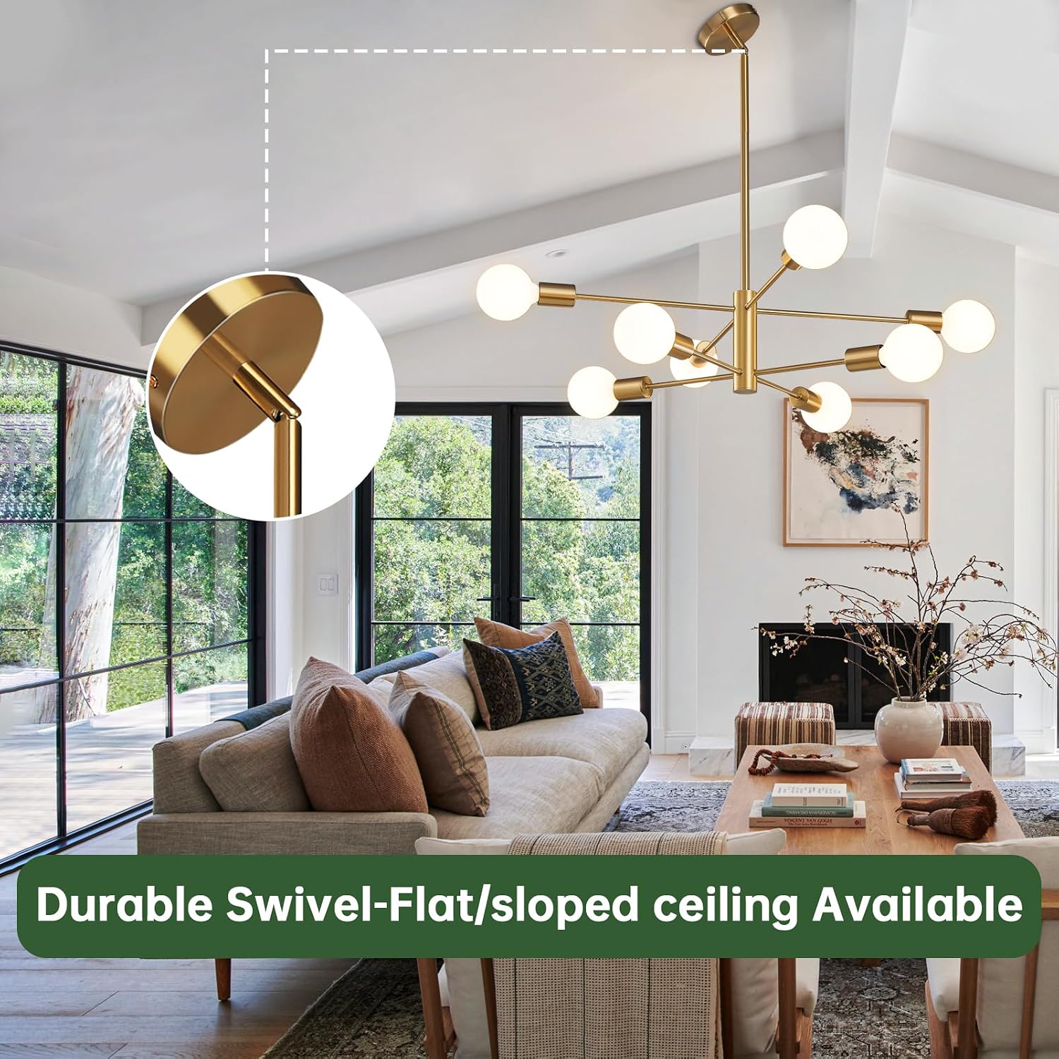 RUIYEY Modern Sputnik Chandeliers Light, 8-Light Gold Dining Room Chandelier Over Table, E26 Mid Century Ceiling Light Fixtures Height Adjustable Hanging Pendant Lighting for Entryway Foyer - Image 4