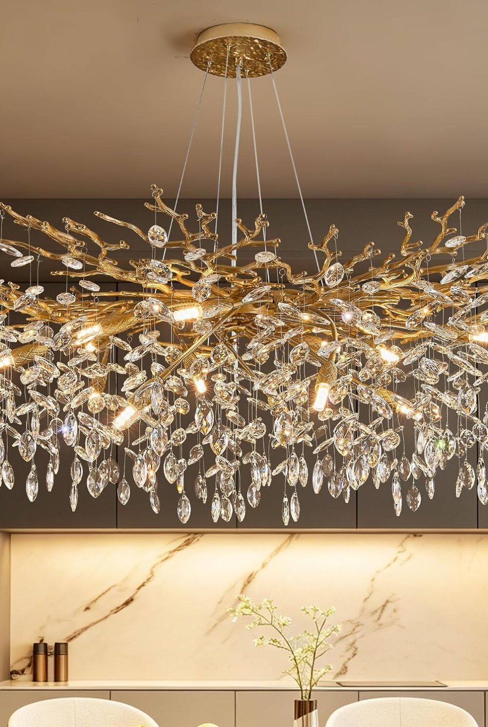 Modern Tree Branch Crystal Chandelier Luxury Gold Crystal Pendant Lighting 40" Contemporary 14-Light Chandeliers for Dining Room Kitchen Bedroom Living Room