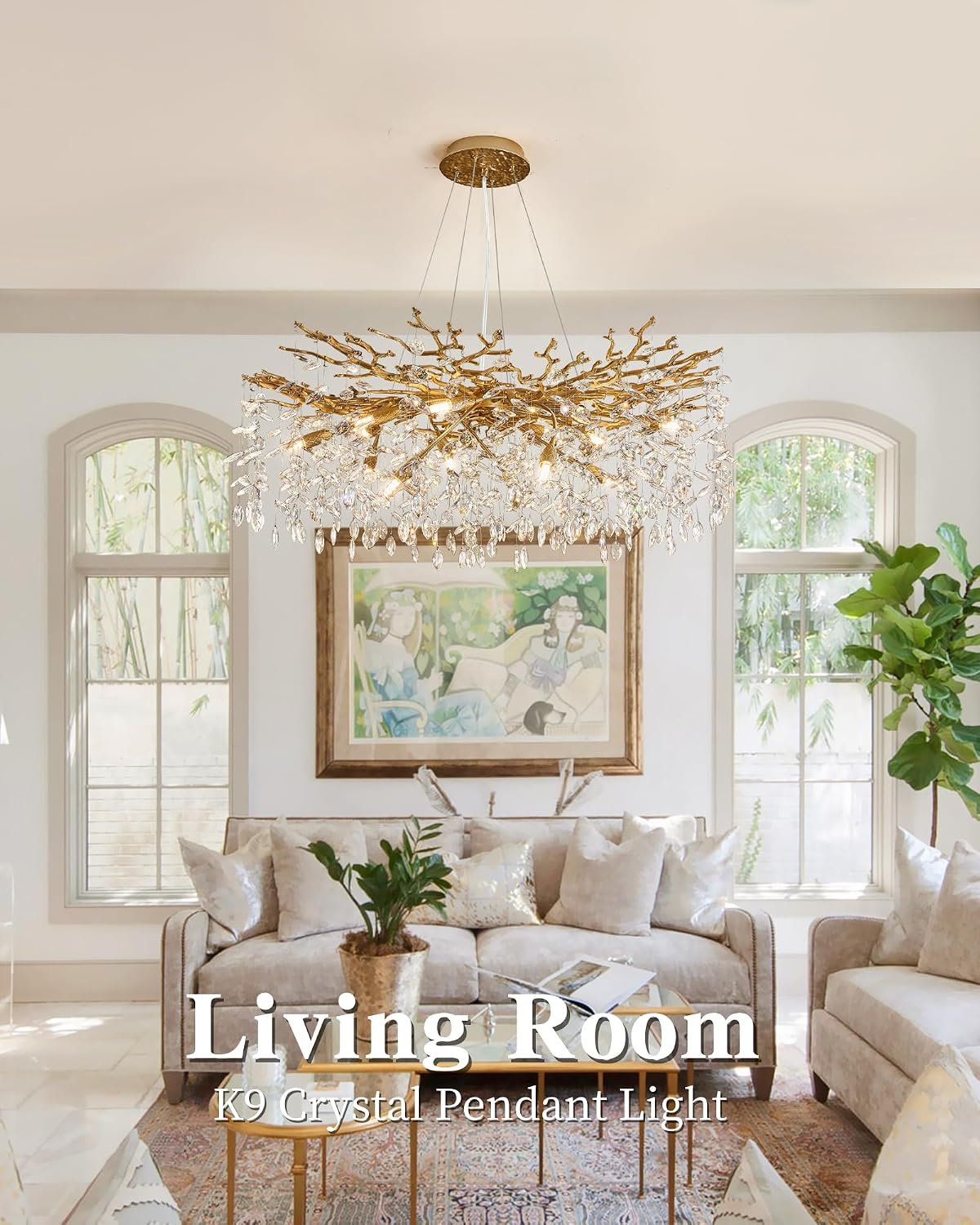 Modern Tree Branch Crystal Chandelier Luxury Gold Crystal Pendant Lighting 40" Contemporary 14-Light Chandeliers for Dining Room Kitchen Bedroom Living Room - Image 2