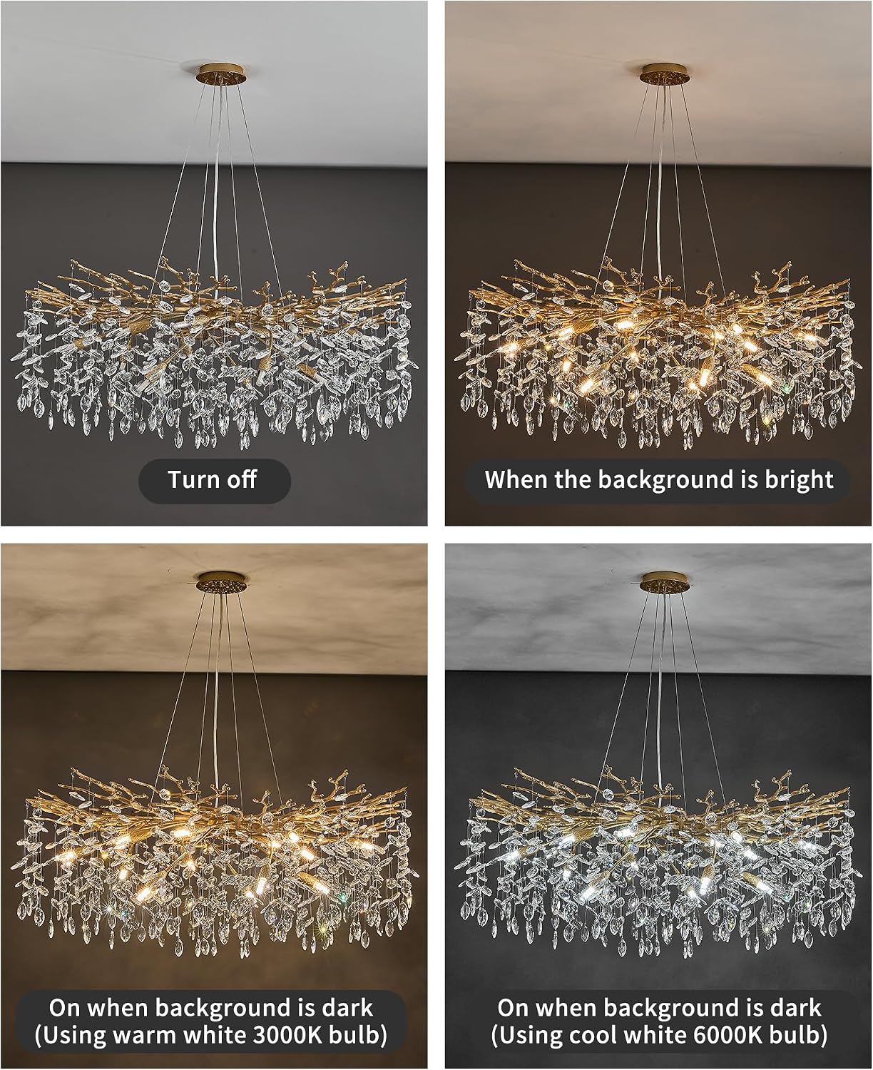 Modern Tree Branch Crystal Chandelier Luxury Gold Crystal Pendant Lighting 40" Contemporary 14-Light Chandeliers for Dining Room Kitchen Bedroom Living Room - Image 7