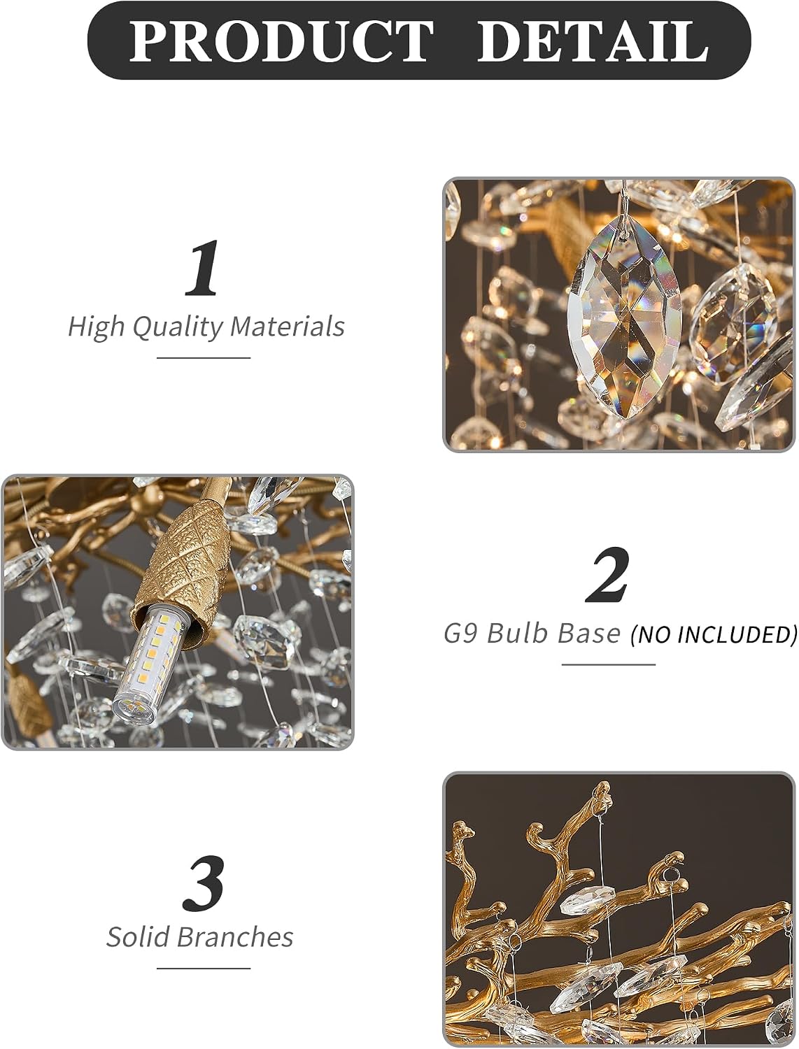 Modern Tree Branch Crystal Chandelier Luxury Gold Crystal Pendant Lighting 40" Contemporary 14-Light Chandeliers for Dining Room Kitchen Bedroom Living Room - Image 8
