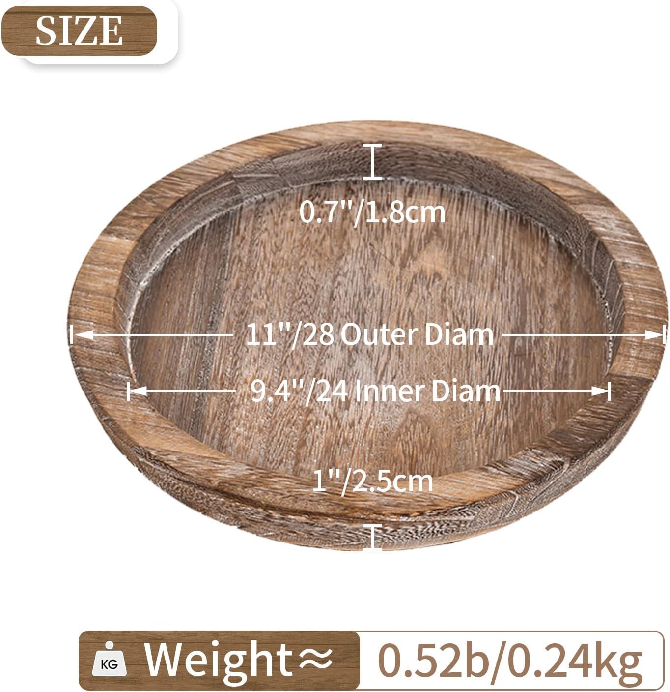 Hanobe Wooden Tray for Coffee Table, Decorative Round Candle Holder Plate - Image 3