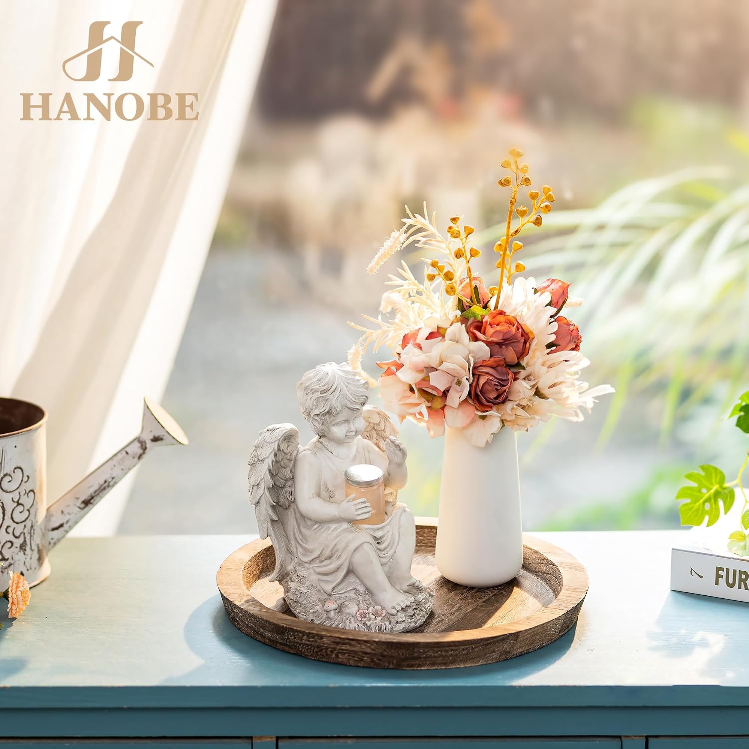 Hanobe Wooden Tray for Coffee Table, Decorative Round Candle Holder Plate - Image 7