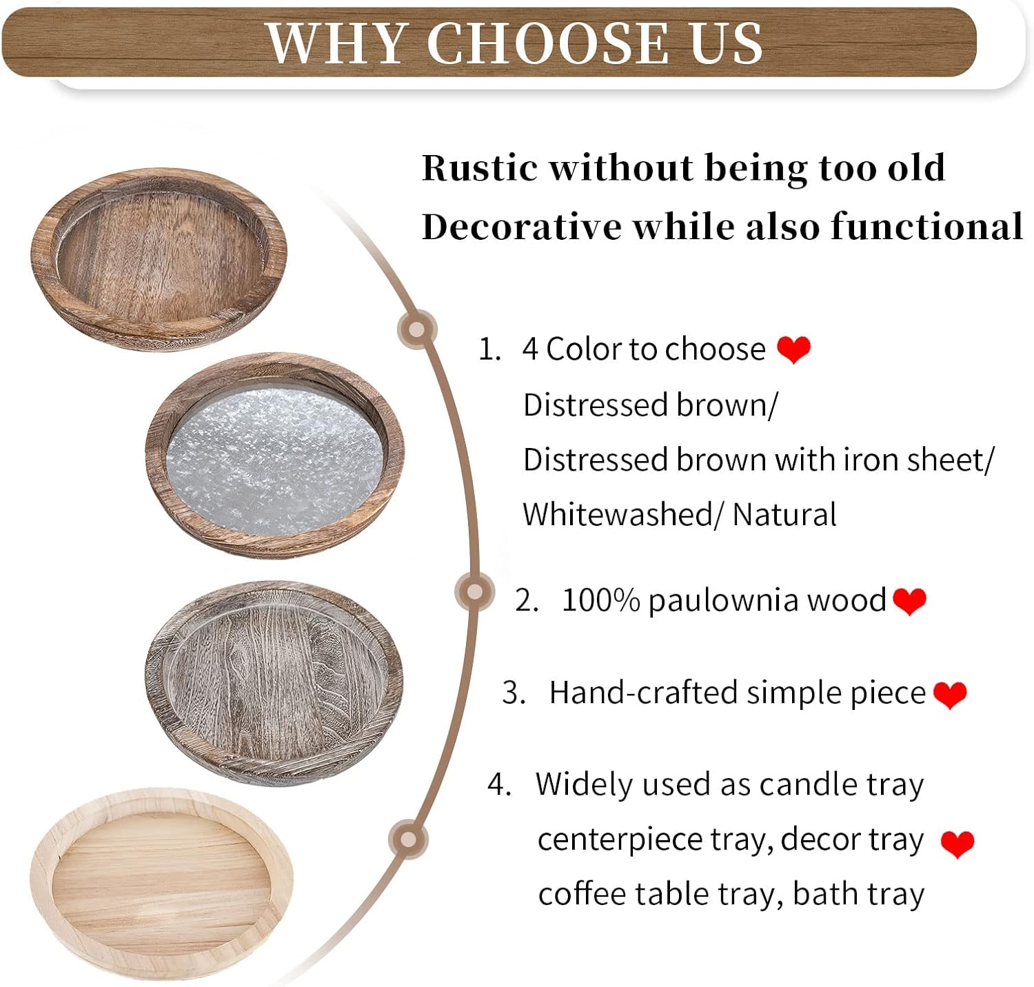 Hanobe Wooden Tray for Coffee Table, Decorative Round Candle Holder Plate - Image 9