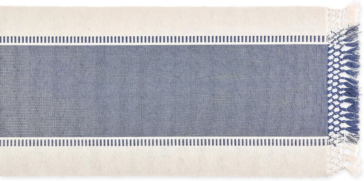 DII Dobby Stripe Table Runner, 13x72, French Blue & Cream Background - Image 2