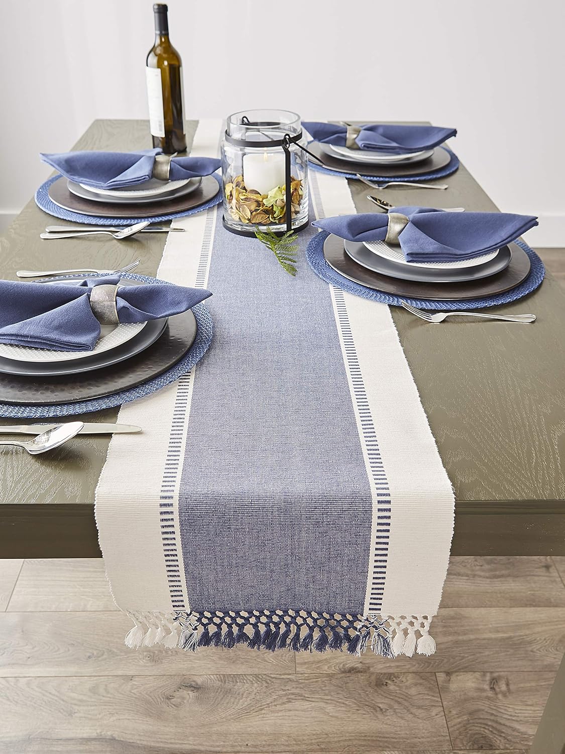 DII Dobby Stripe Table Runner, 13x72, French Blue & Cream Background - Image 7