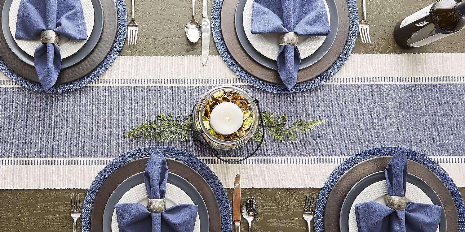 DII Dobby Stripe Table Runner, 13x72, French Blue & Cream Background - Image 8