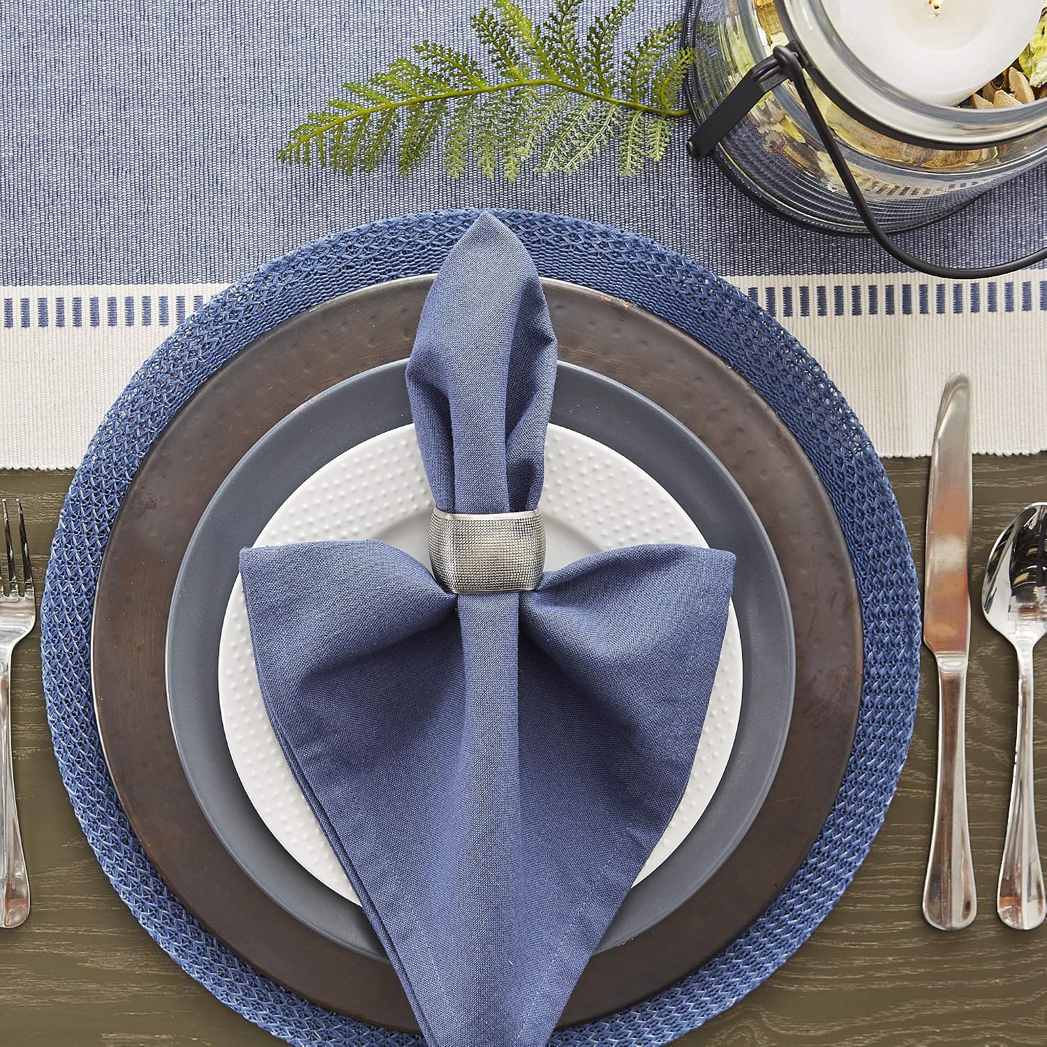 DII Dobby Stripe Table Runner, 13x72, French Blue & Cream Background - Image 9