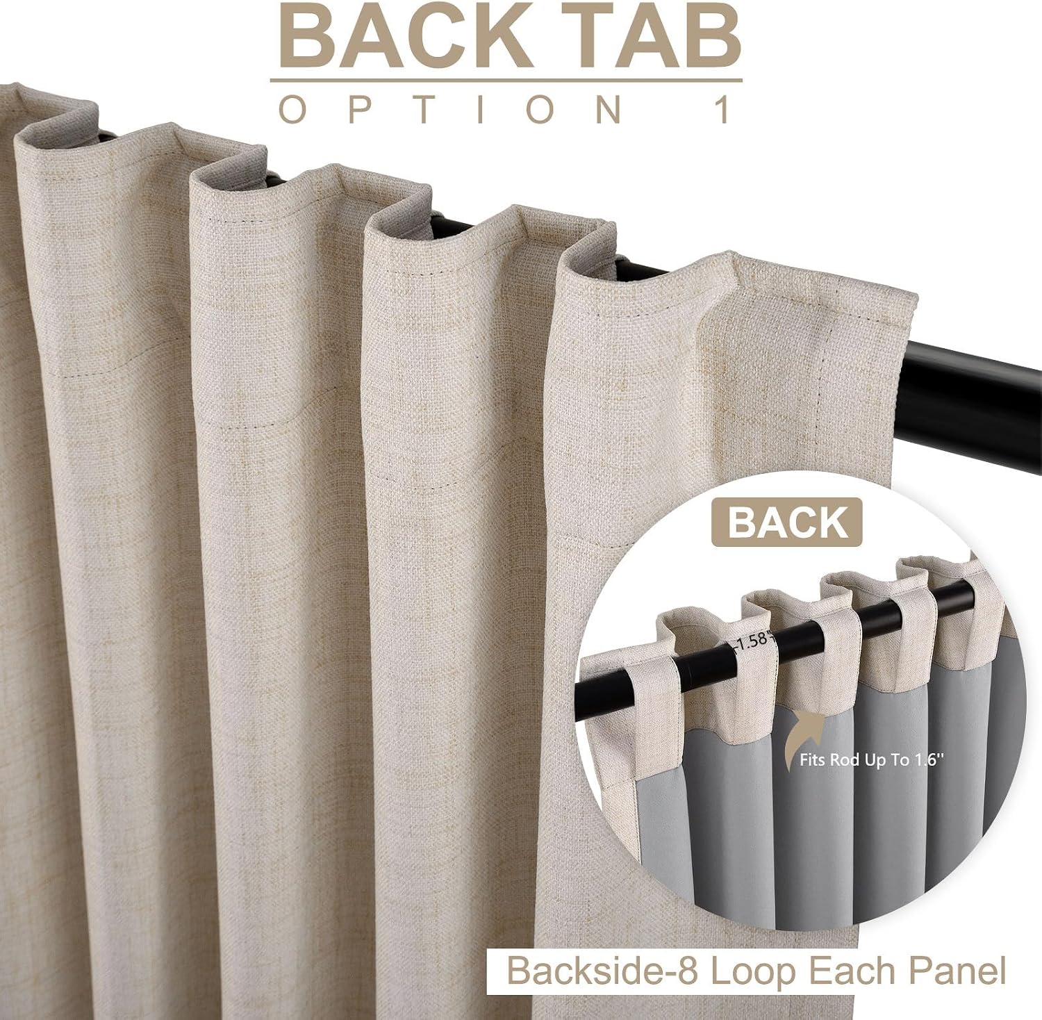 Linen Total Blackout Curtains for Bedroom Living Room 102 Inch, Cream - Image 3
