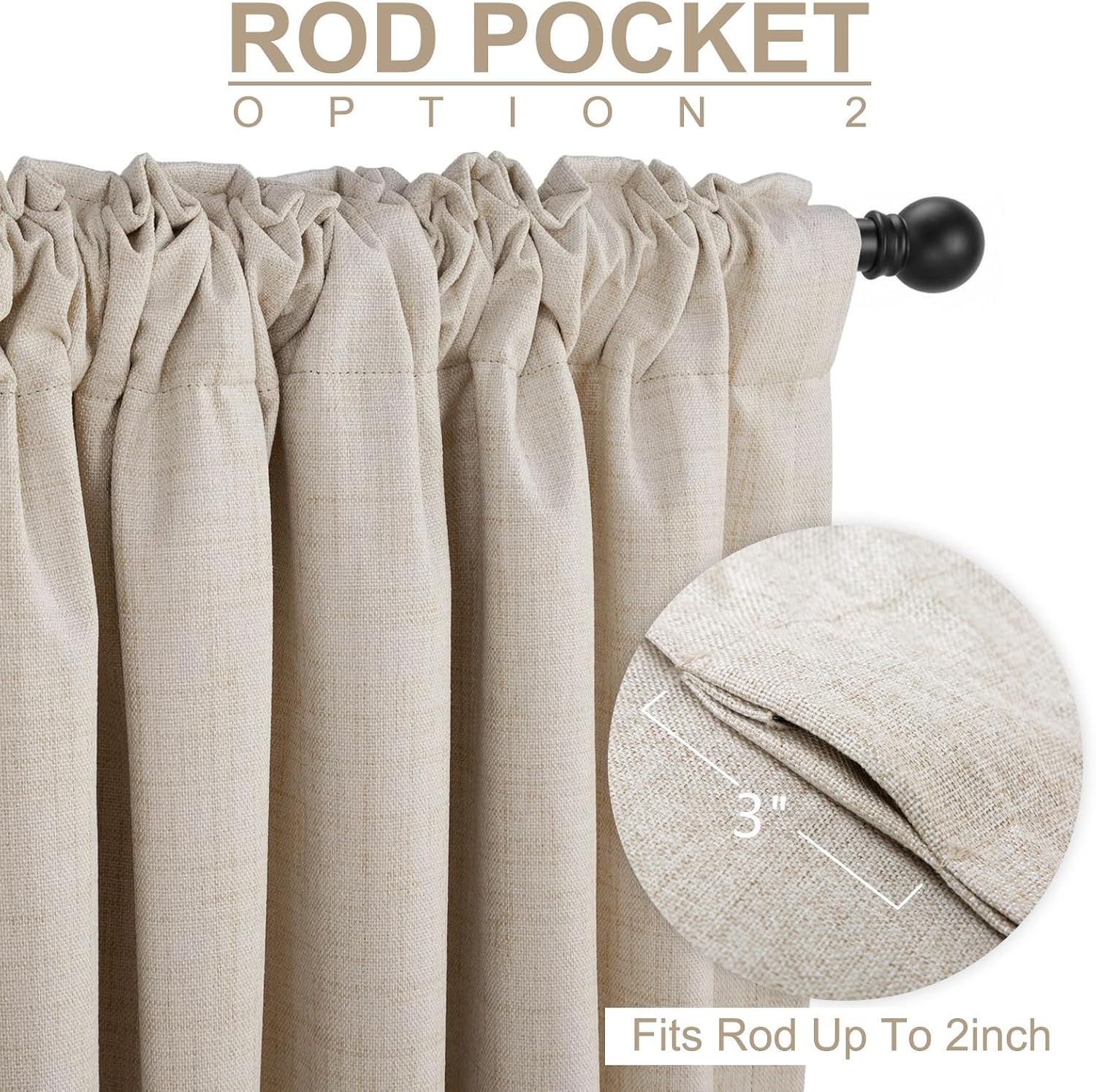 Linen Total Blackout Curtains for Bedroom Living Room 102 Inch, Cream - Image 4