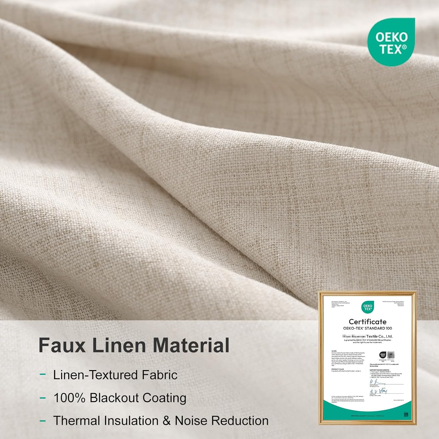 Linen Total Blackout Curtains for Bedroom Living Room 102 Inch, Cream - Image 7